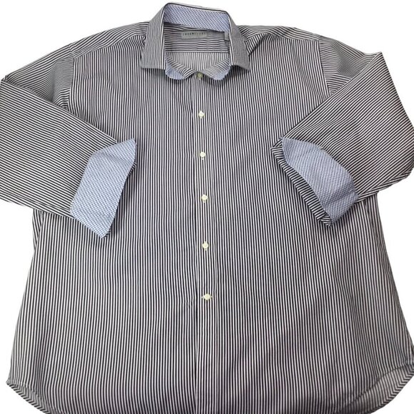 Jack Stone Thomas Dean Long Sleeve Contrast Flip Cuff Size XL Navy Blue Stripe - Picture 6 of 8